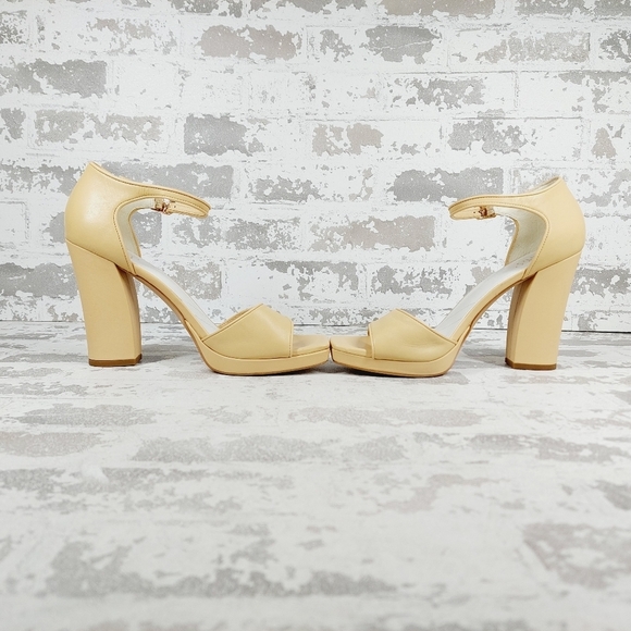 New Franco Sarto Dima Beige Leather Block Heel Sandals F885 - Picture 7 of 13